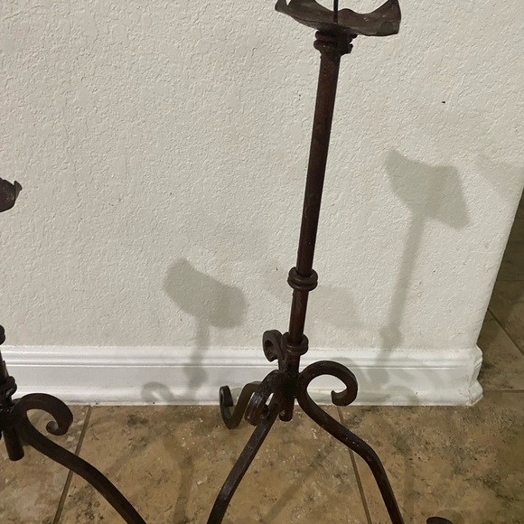 Vintage Wrought Iron Rustic Set Of (2) 16”& 21” Gothic Regency Candle Holders - Picture 10 of 16